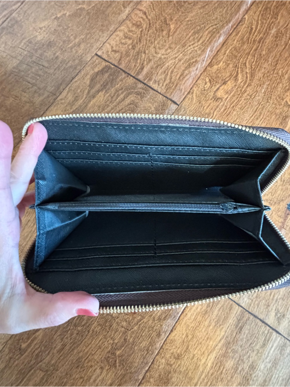 Checkered Zip Around Wallet - Black/Brown - Picture 2 of 3